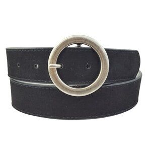 Suede Leather belt w. round silver buckle